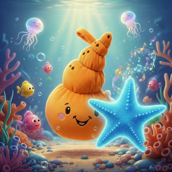 Lenabo Gute-Nacht-Geschichte „Der singende Seestern – Mia (Muschel)“ – zauberhafte Einschlafgeschichte für Kinder ab 2 Jahren, Mia begegnet einem leuchtenden Seestern, der mit seinem sanften Lied das Meer zum Klingen bringt, liebevolle Unterwasser-Abendgeschichte über Freundschaft und beruhigende Meeresklänge, ideal als entspannendes Gute-Nacht-Ritual in der Lenabo App